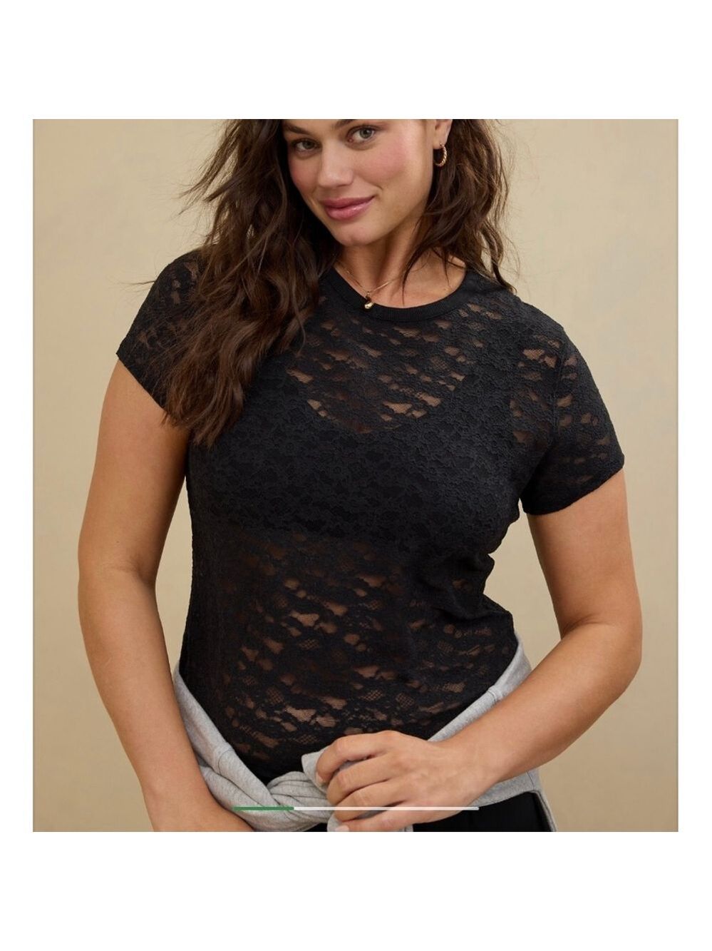 Aerie Black Lace Vintage Short Sleeve T-Shirt NEW Small